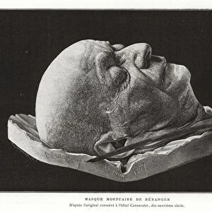 Death mask of Pierre-Jean de Beranger, French poet and songwriter (engraving)