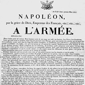 Declaration made by French Emperor Napoleon I to his army at Golfe Juan, 1st March 1815 (engraving)