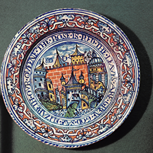 Delft plate with views of the Tower of London, from above, c. 1600 (ceramic)