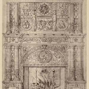 Design for a Chimney-Piece by Hans Holbein in the British Museum (litho)