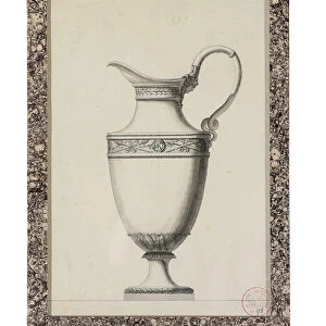 Design for a ewer with a Grecian mask handle (black lead, pen and black ink