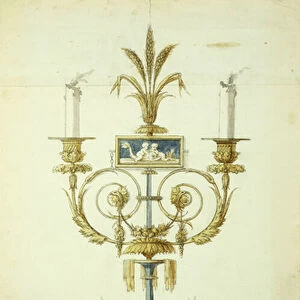 Design for a Gilt Bronze and Enamel Candelabrum (pen & ink with w / c on paper)
