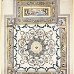 Design for the Library Ceiling at Woburn Abbey, (pen and grey ink and watercolour)