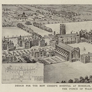Design for the New Christs Hospital at Horsham, the Foundation Stone of which was laid by the Prince of Wales on Saturday (litho)
