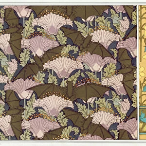 Designs for a wall hanging with Bats and Poppies, and wallpaper with Butterflies and Bluebells, from L Animal dans la Decoration by Maurice Pillard Verneuil, pub. 1897 (colour lithograph)