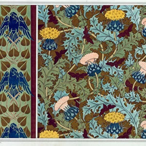 Designs for wallpaper borders and printed fabric: "Crows"and "Cicadas and Thistles", from L Animal dans la Decoration by Maurice Pillard Verneuil, pub. 1897 (colour lithograph)