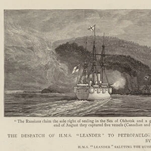 The Despatch of HMS "Leander"to Petropaulovski to enquire into the Seizure of Canadian Sealing Vessels by the Russians (engraving)