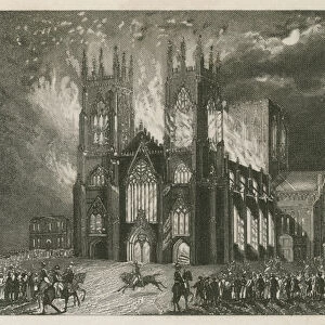 The destruction of York Minster, 1829 (engraving)