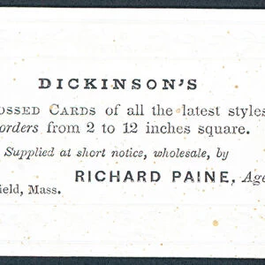 Dickinson s, supplier of embossed cards of all the latest styles, trade card (engraving)