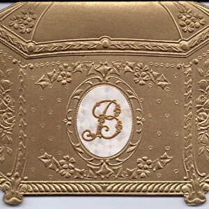 A die-cut Edwardian Christmas Card of an embossed casket with the initial B