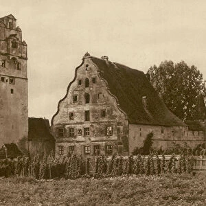 Dinkelsbuhl, Nordlinger Tor und Stadtmuhle; Dinkelsbuhl, Nordlinger Gate and Town Mill (b / w photo)