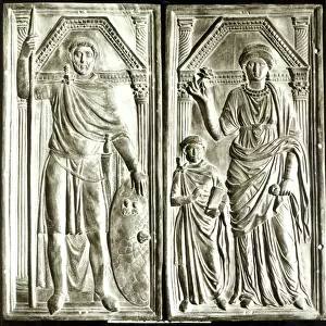 Diptych depicting Stilicho (c. 365-408), Serena and Eucharius (ivory) (b / w photo)
