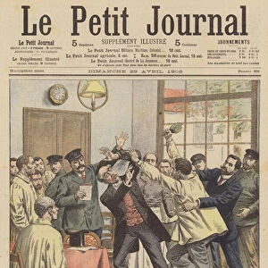 A doctor injured by a lunatic at the asylum of Clermont, France (colour litho)