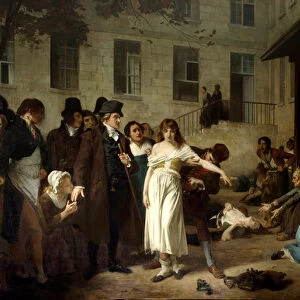 Doctor Philippe Pinel (1745-1826) liberating the alienes of their chains in 1795 at
