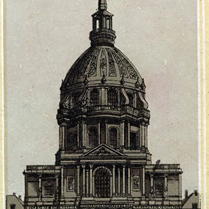 Dome des Invalides in Paris. Chromolithography of the end of the 19th century