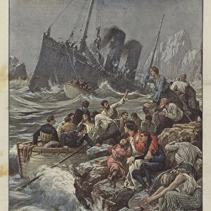 The dramas of the sea, the shipwreck of the Tamise steam by the French company Messageries Maritimes (colour litho)