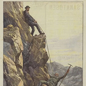 Dramatic Adventure On Monte Rosa, A Mountaineer Held Seven Hours Suspended Above The Abyss (Colour Litho)