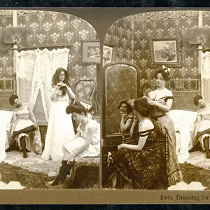 Dressing for the Ball, c. 1900 (sepia photo) (see also 473245)