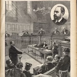 Dreyfus case: Emile Zola (1840-1902) at the seine court for the trial of Alfred Dreyfus, 1898. Cover of "The illustrious progress"of February 13, 1898