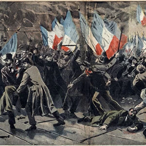 Dreyfus case - Paris - January 17, 1898: clash between dreyfusards and antidreyfusards during a rally to protest against Dreyfus supporters in the hall of the Tivoli Vaux Hall. Illustration in "Le Pelerin"of January 30, 1898