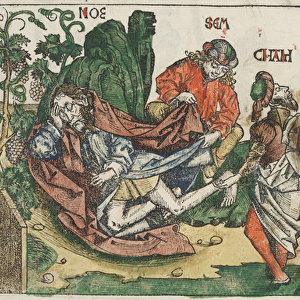 The Drunkenness of Noah, c. 1483-95 (hand-coloured woodcut)