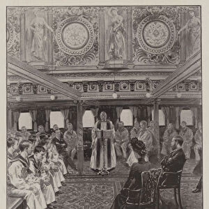 The Duke of Cornwall and Yorks Colonial Tour, Divine Service in the Saloon of the "Ophir, "Canon Dalton reading the Lessons (litho)