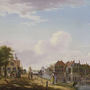 Dutch Canal Scene with Elegant Figures and a Mill, 1777