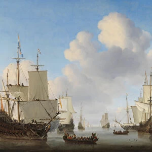 Dutch Ships in a Calm Sea, c. 1665 (oil on canvas)