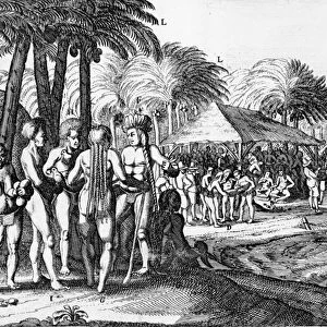 Dutch traders entertain local Polynesians, 1624 (engraving)