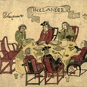 Dutch VOC employees being served a meal by Javanese servants at Deshima, 1790-1810