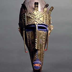 Dyoboli Koun Mask, Mali (wood, brass, cotton)