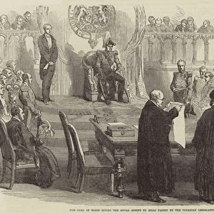 The Earl of Elgin giving the Royal Assent to Bills passed by the Canadian Legislature (engraving)