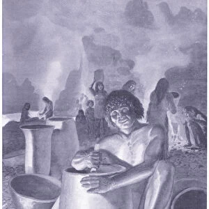Early Egyptian making pottery 10, 000 years ago, c. 1920 (litho)