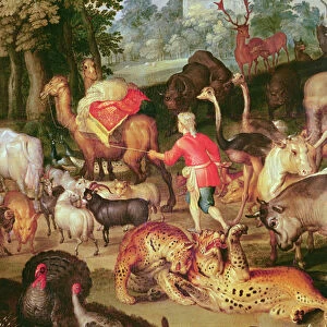 Earthly Paradise, detail of the right part, animals in pairs (oil on canvas)