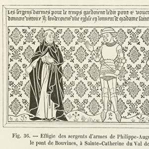 Effigie des sergents d armes de Philippe-Auguste qui gardaient le pont de Bouvines, a Sainte-Catherine du Val des Escoliers (engraving)