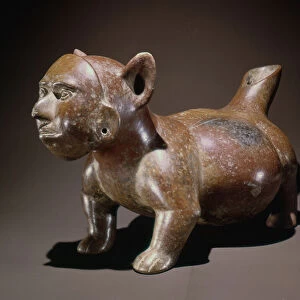 Effigy vessel representing a dog wearing a mask in the form of a human face