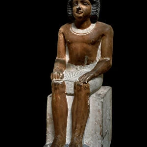 Egyptian antiquite: painted limestone statuette of Ly-Kaou (Ly Kaou) scribes supervisor
