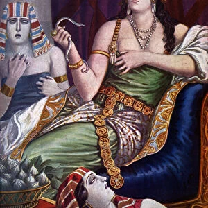 Egyptian Antiquite: "The Death of Cleopatra"The Queen of Egypt Cleopatra VII Thea Philopator (69-30 BC) suicide by being bitten by two aspics snakes (Suicide of Egypt Cleopatra) Illustration by Tancredi Scarpelli (1866-1937)