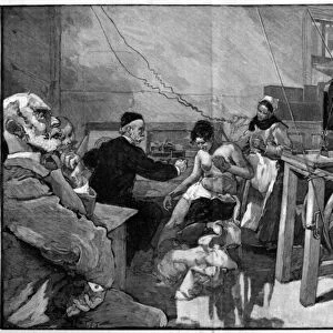 Electrotherapy at the Salpetriere: diagnosis by Dr. Vigouroux in 1887 (engraving)
