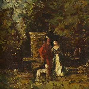 Elegant Figures in a Woodland Glade, c. 1860-80 (oil on panel)