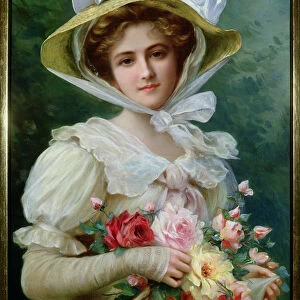 Elegant lady with a bouquet of roses