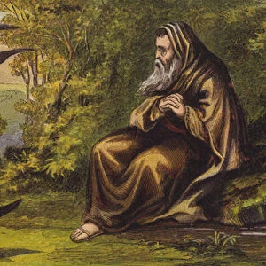 Elijah being fed by ravens (colour litho)