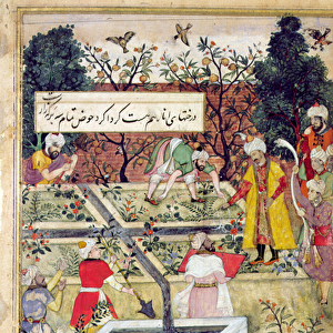 Emperor Babur (c. 1494-1530) surveying the establishment of a Garden in Kabul, c. 1600