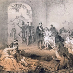 The Emperor Napoleon III visiting wounded soldiers after the Battle of Solferino