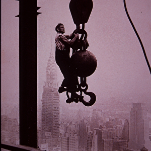 Empire State Building under construction, showing member of the derrick crew