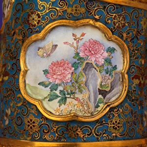 Detail of an enamel cartouche from a magnificent Imperial gold
