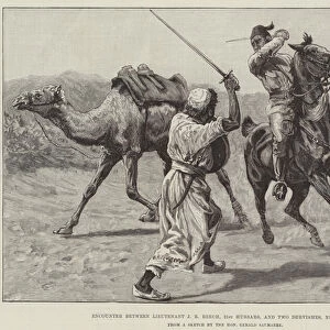 Encounter between Lieutenant J R Beech, 21st Hussars, and Two Dervishes, near Suakin (engraving)
