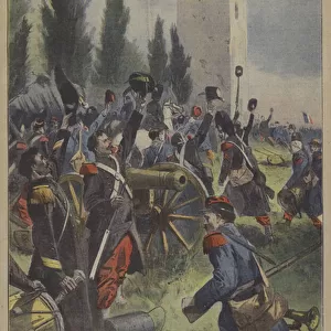 The end of the Battle of Solferino, Italy (colour litho)