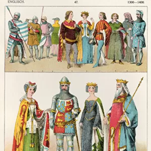 English Dress, c. 1300-1400, from Trachten der Voelker, 1864 (colour litho)