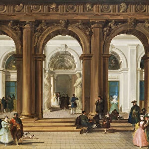 The Entrance to the Biblioteca Marciana, Venice, (oil on canvas)